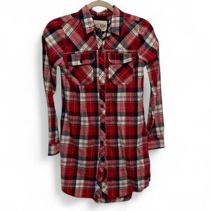 Girl Krazy Red Plaid Long Sleeve Burton Down Mini Dress